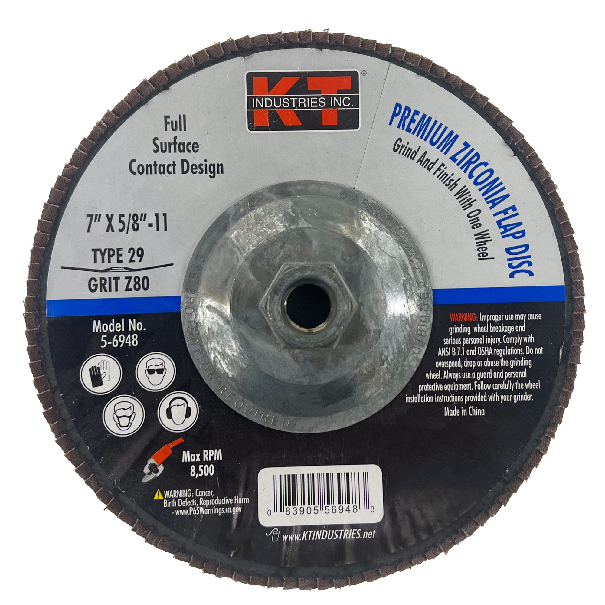 K-T Industries Flap Disc — 7in. x 5/8in.-11, Type 29, 80 Grit, Model# 5-6948